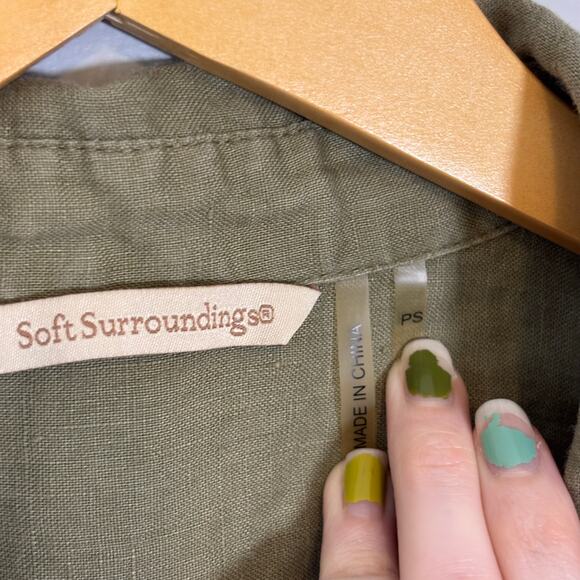 Olive Linen Button Shirt Soft Surroundings Long Sleeve Top | Soft Autumn - Picture 7 of 8